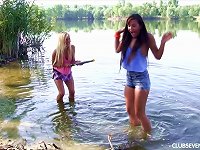 Free Sex Wet Chicks Splashing In The Lake And Eating Pussy On The Shore